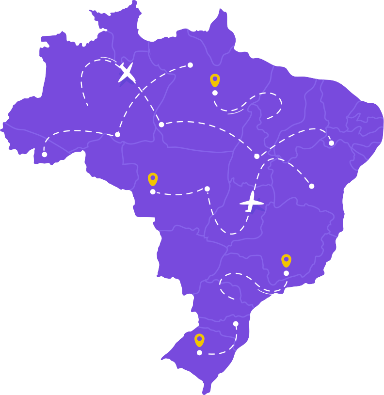 Mapa do Brasil com rotas de expansão